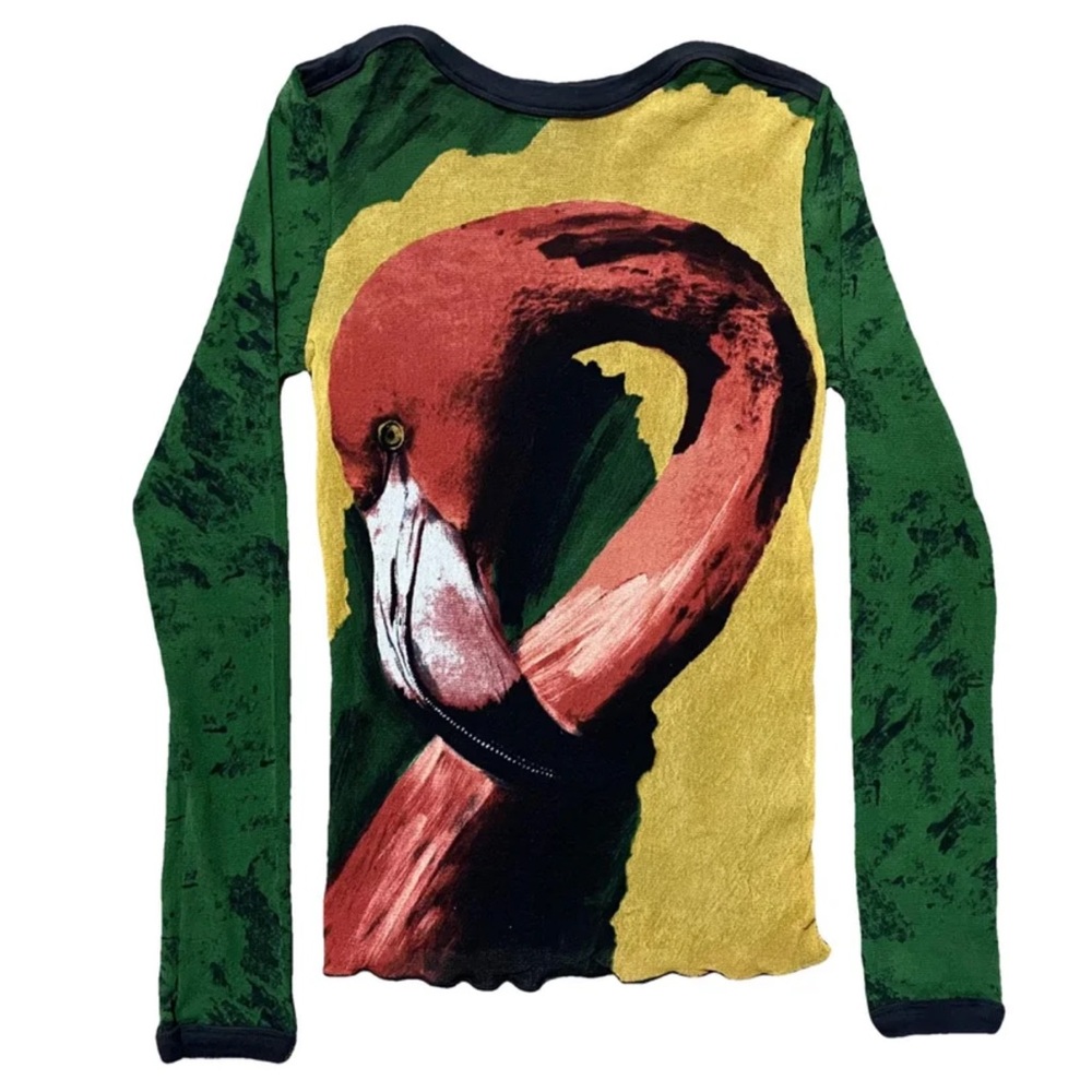 Jean Paul Gaultier 90s flamingo long sleeve mesh